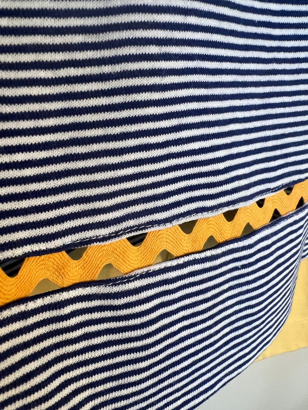 Vintage Striped Navy & White Tank with Yellow Fish Applique and yellow Capris - Picture 5 of 7